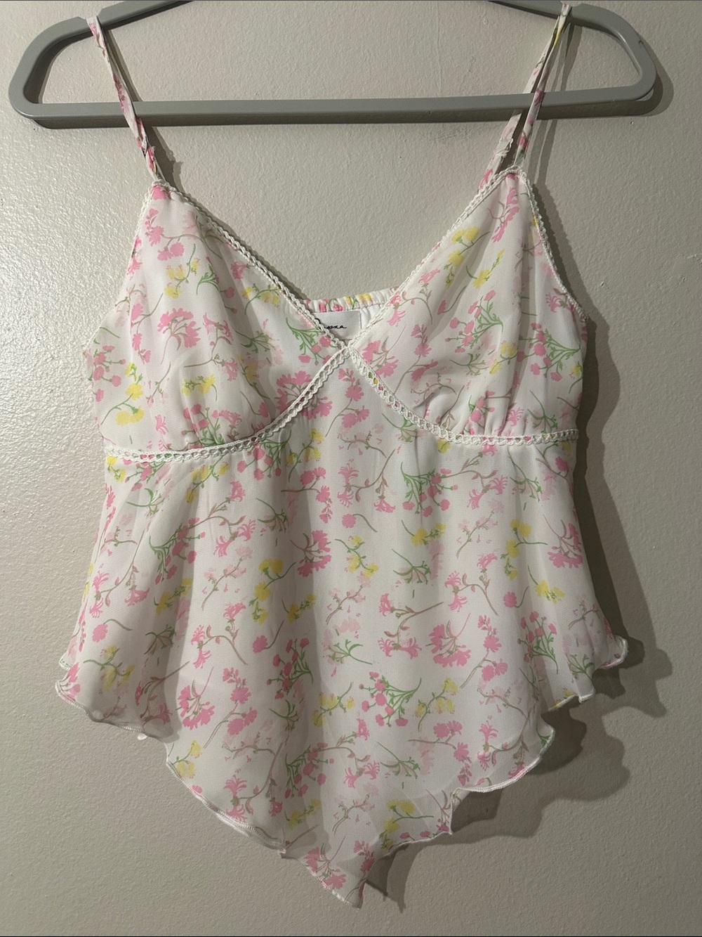 Japna Women's Floral White Pink Spaghetti Strap Camisole Top Sz S